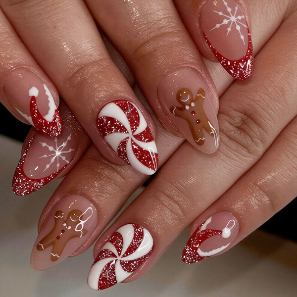 Uñas Postizas Navideñas Press-On, Caja de 24