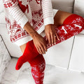 Calcetines Navideños Largos de Punto con Renos y Copos